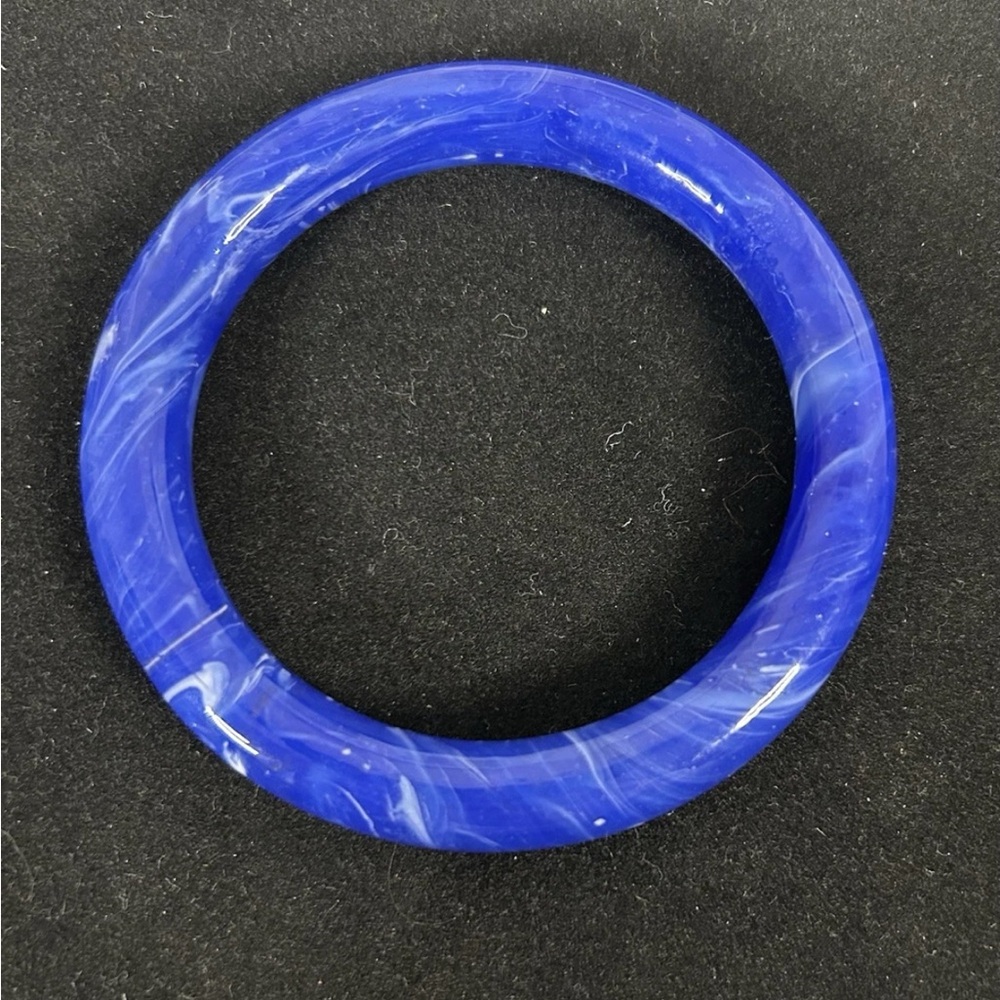 Cobalt Blue & White Swirl Glass Bangle Bracelet 2 5/8" Across Inside